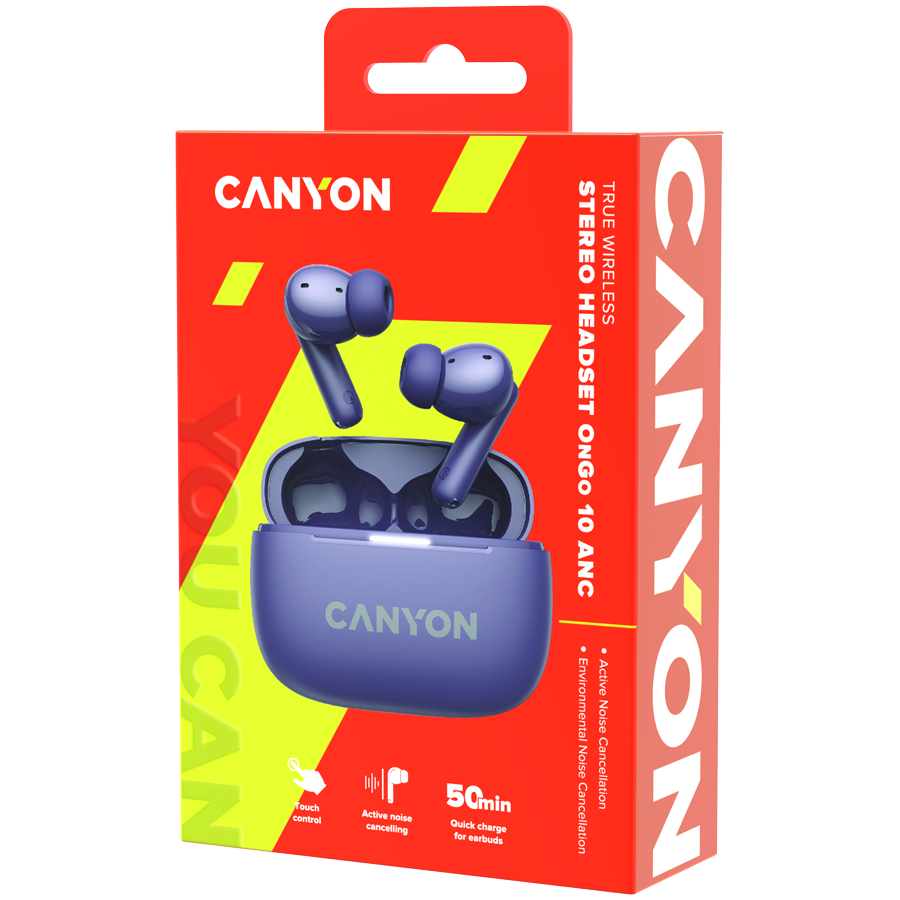 CANYON headset OnGo TWS-10 ANC+ENC Purple