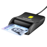Compact desktop USB contact Smart / ID card reader with long, USB-A cable. — AXAGON