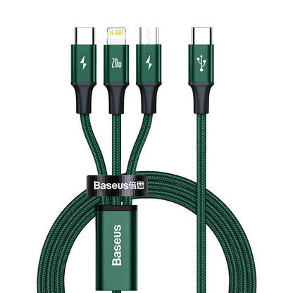 Baseus Rapid Series 3-in-1 cable USB-C For M+L+T 20W 1.5m (Green ) - Product Image 2