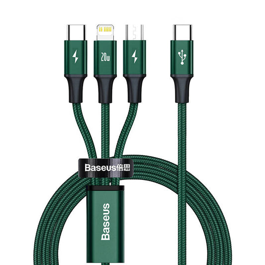 Baseus Rapid Series 3-in-1 cable USB-C For M+L+T 20W 1.5m (Green ) - Product Image 2
