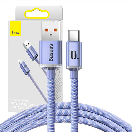 Baseus Crystal Shine cable USB to USB-C, 5A, 1.2m (purple) - Product Image 1