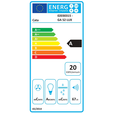 CATA GA 52 LUX | Hood | Canopy | Energy efficiency class A | Width 52 cm | Mechanical | 403 m³/h | LED | Stainless steel
