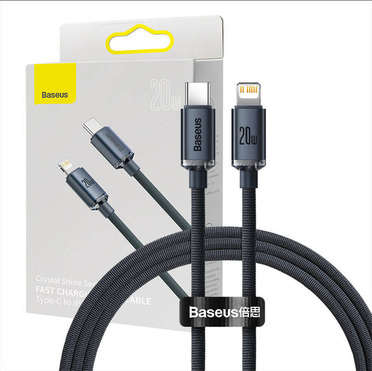 Baseus Crystal cable USB-C to Lightning, 20W, PD, 1.2m (black) - Product Image 1
