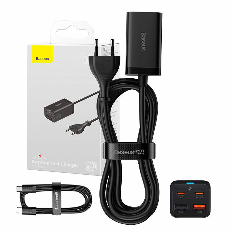 Quick Charger Baseus GaN3 Pro, 2x USB-C, 2x USB, 65W (black) - Product Image 1