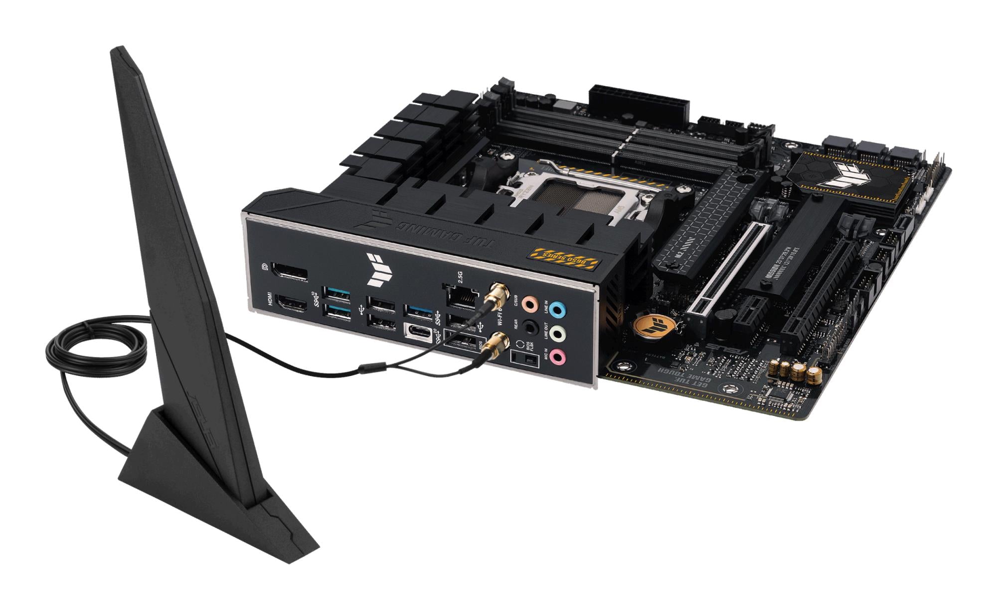 Mainboard ASUS AMD B650 SAM5 MicroATX Memory DDR5 Memory slots 4 1xPCI-Express 4.0 1x 1xPCI-Express 4.0 16x 2xM.2 1xHDMI 1xDisplayPort 4xUSB 2.0 3xUSB 3.2 1xUSB-C 1xRJ45 5xAudio port TUFGAMB650M-PLUSWIFI