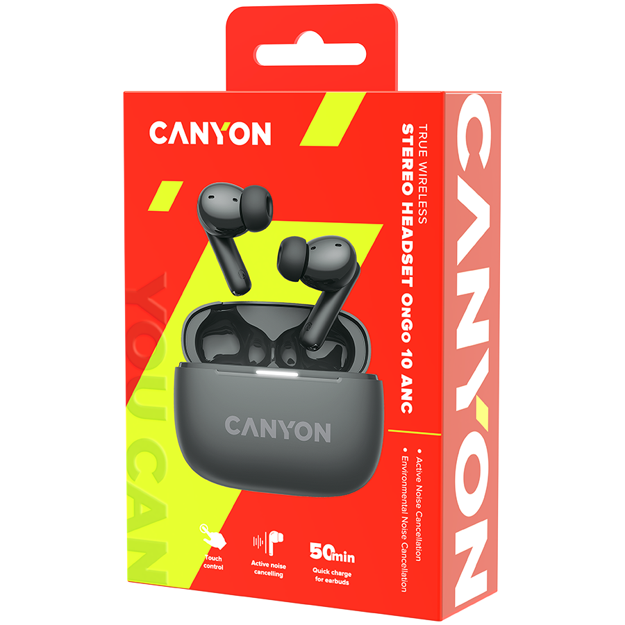 CANYON headset OnGo TWS-10 ANC+ENC Grey