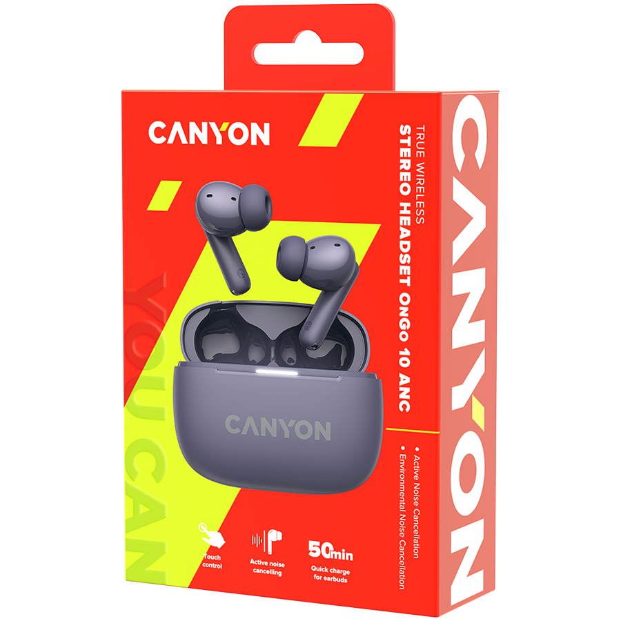 CANYON headset OnGo TWS-10 ANC+ENC Purple