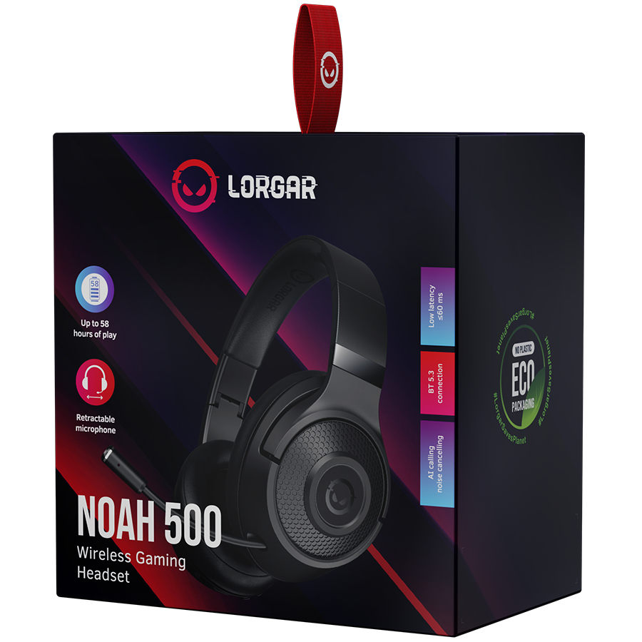 LORGAR Noah 500, Wireless Gaming headset with microphone, JL7006, BT 5.3, battery life up to 58 h (1000mAh), USB (C) charging