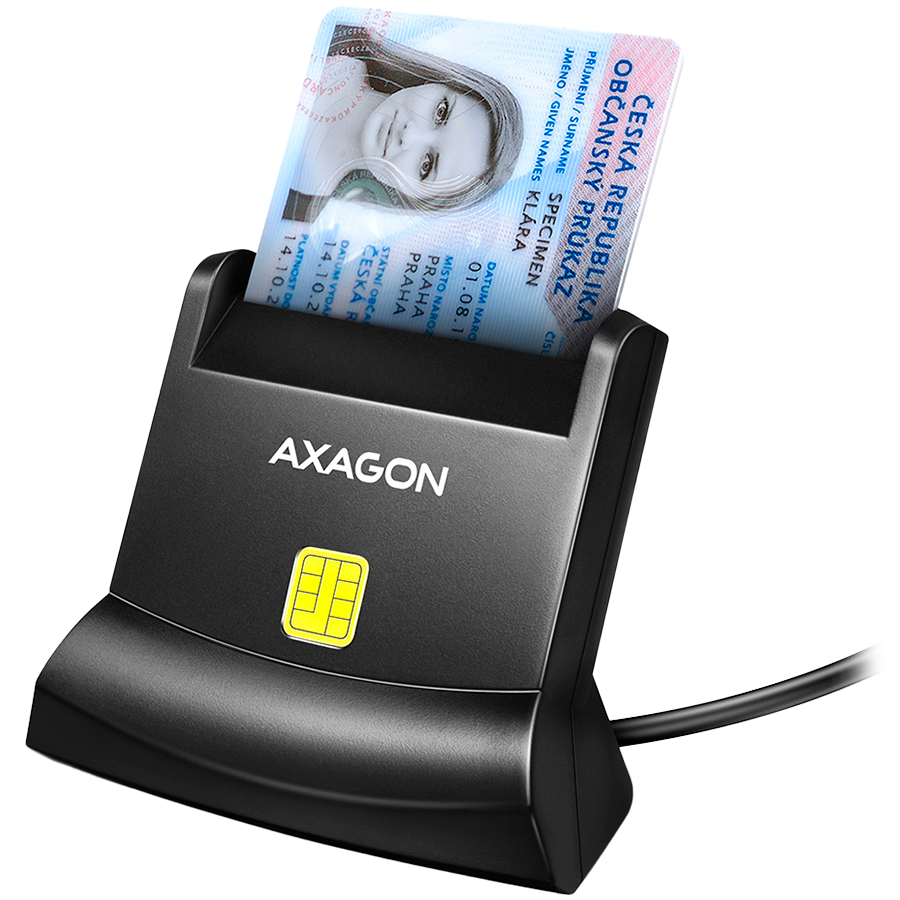 Universal desktop USB contact Smart/ID card reader with long USB-A cable. — AXAGON
