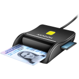 Compact desktop USB contact Smart/ID & SD/microSD/SIM card reader with long USB-A cable. — AXAGON