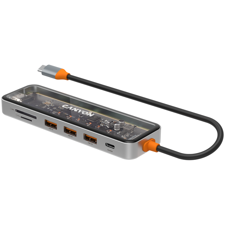 CANYON hub DS-13 7in1 4k USB-C Transparent Space Grey