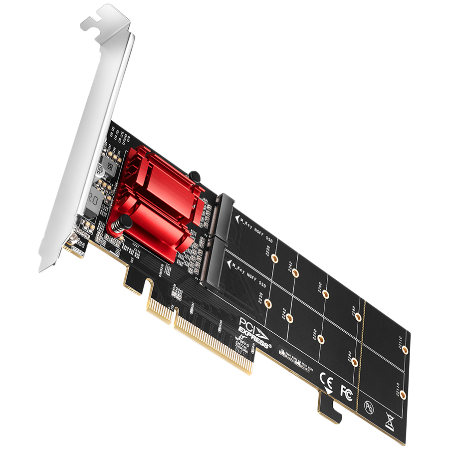 Axagon PCEM2-ND PCIE 2X NVME M.2 CONTROLLERPCI-Express x8 internal controller for connecting two NVMe M.2 SSD disks to a comp