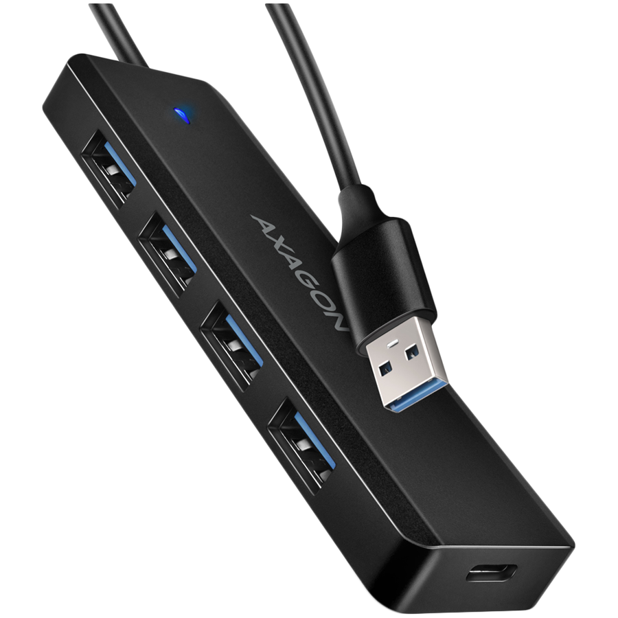 AXAGON HUE-C1A 4x USB3.2 Gen 1 Travel hub, USB-C power IN, w. 20cm Type-A cable