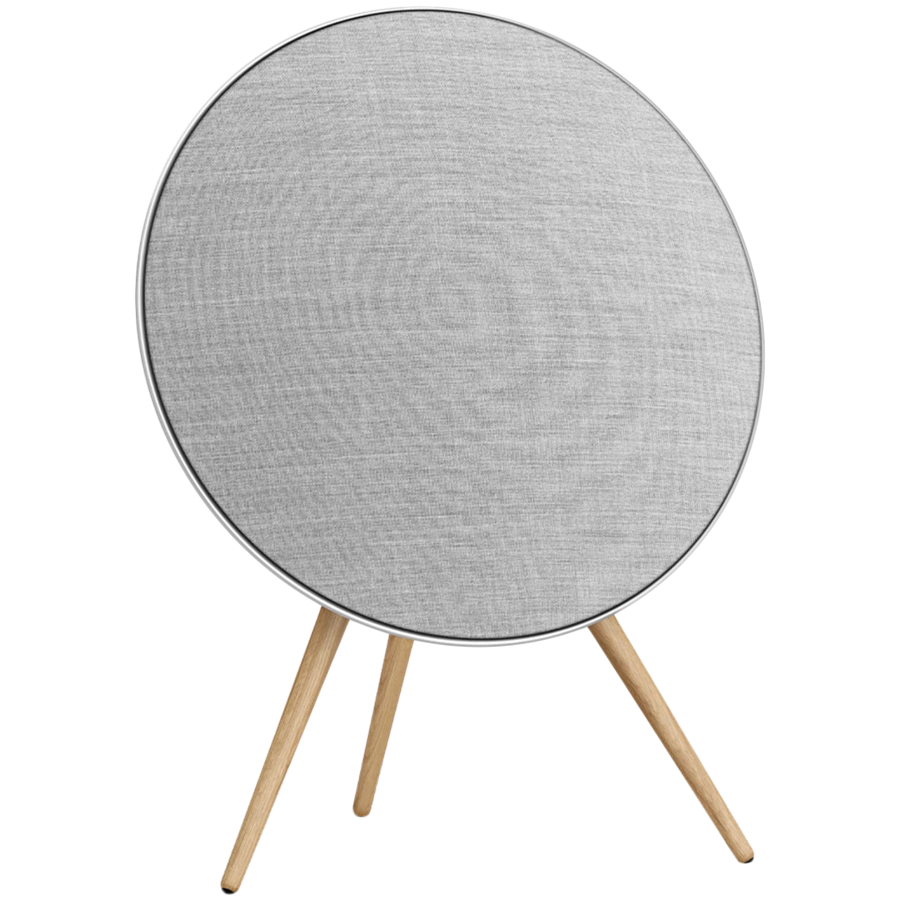 Beosound A9 5th Gen Speaker Natural Alu (Back Grey Mist/Cover Kvadrat Light Grey/Legs Oak) — BANG & OLUFSEN