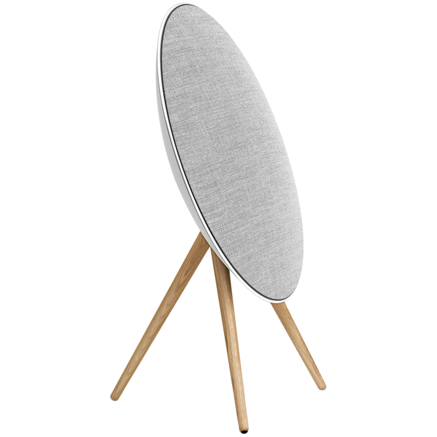 Beosound A9 5th Gen Speaker Natural Alu (Back Grey Mist/Cover Kvadrat Light Grey/Legs Oak) — BANG & OLUFSEN