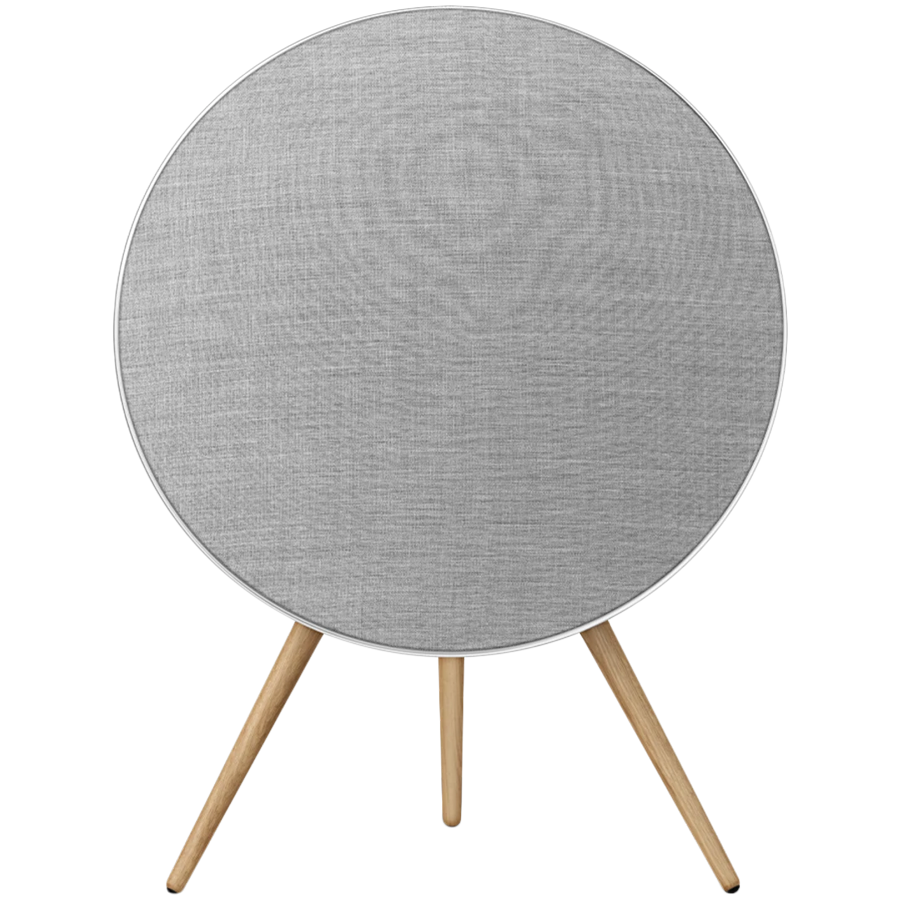 Beosound A9 5th Gen Speaker Natural Alu (Back Grey Mist/Cover Kvadrat Light Grey/Legs Oak) — BANG & OLUFSEN