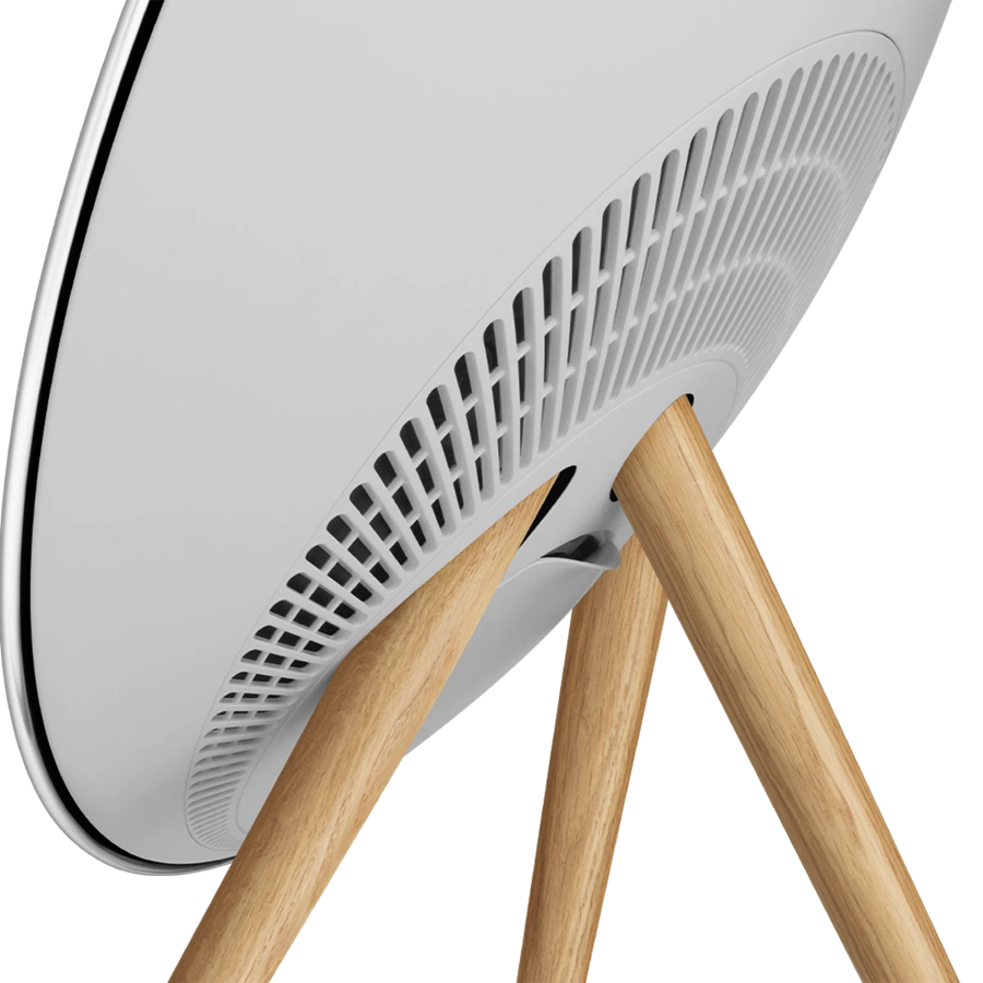 Beosound A9 5th Gen Speaker Natural Alu (Back Grey Mist/Cover Kvadrat Light Grey/Legs Oak) — BANG & OLUFSEN
