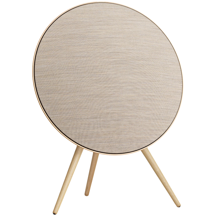 Beosound A9 5th Gen Speaker Gold Tone (Back Sand/Cover Golden/Legs White Oak) — BANG & OLUFSEN