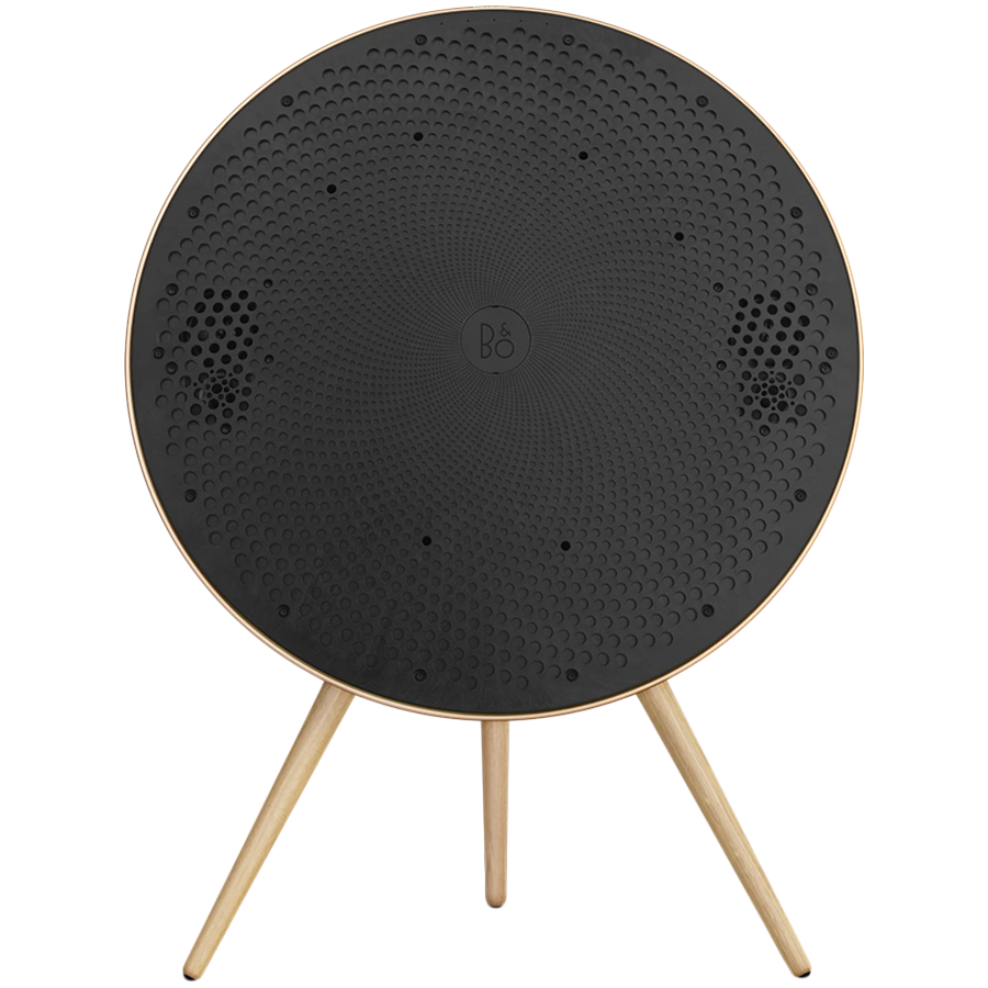 Beosound A9 5th Gen Speaker Gold Tone (Back Sand/Cover Golden/Legs White Oak) — BANG & OLUFSEN