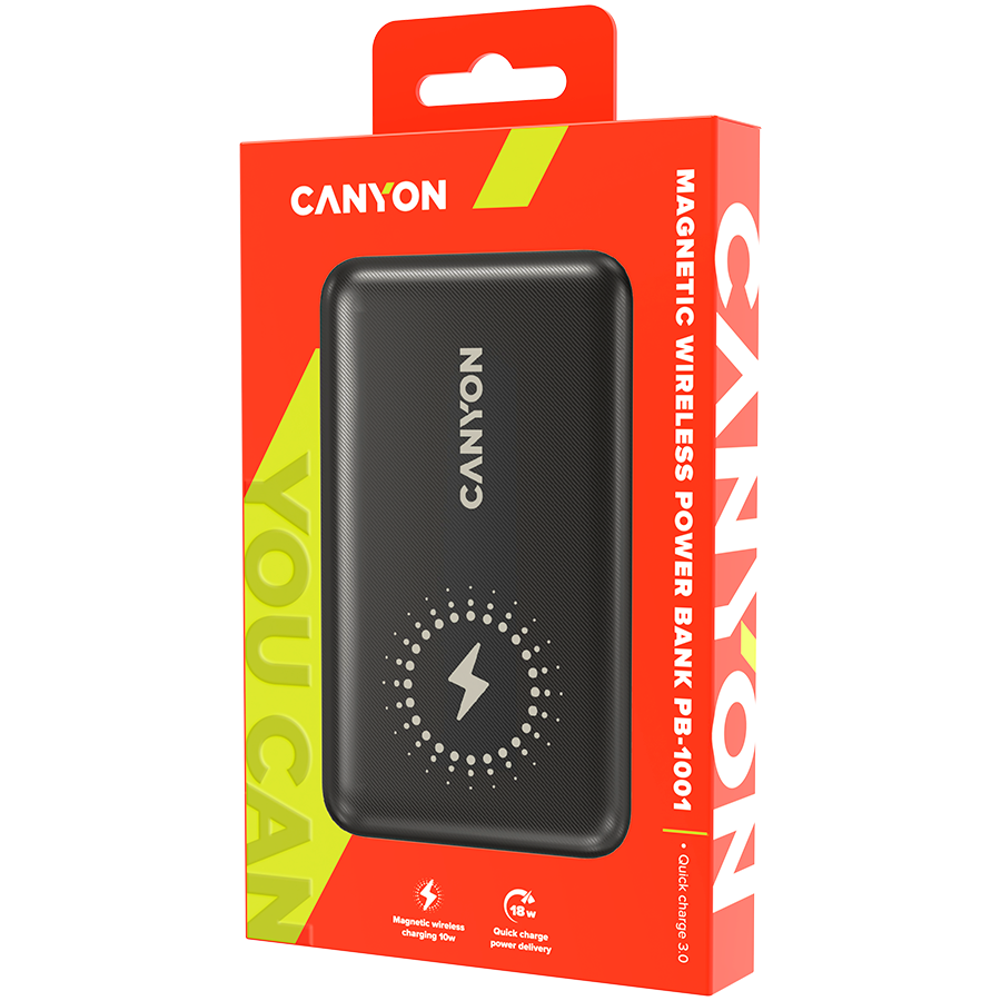 CANYON power bank PB-1001 10000 mAh PD 18W QC 3.0 Wireless 10W Black