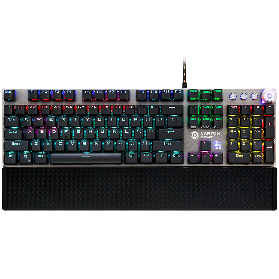CANYON Nightfall GK-7, Wired Gaming Keyboard,Black 104 mechanical switches,60 million times key life, 22 types of lights,Remo