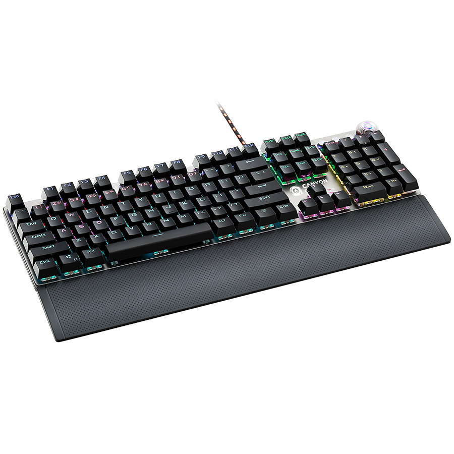 CANYON Nightfall GK-7, Wired Gaming Keyboard,Black 104 mechanical switches,60 million times key life, 22 types of lights,Remo