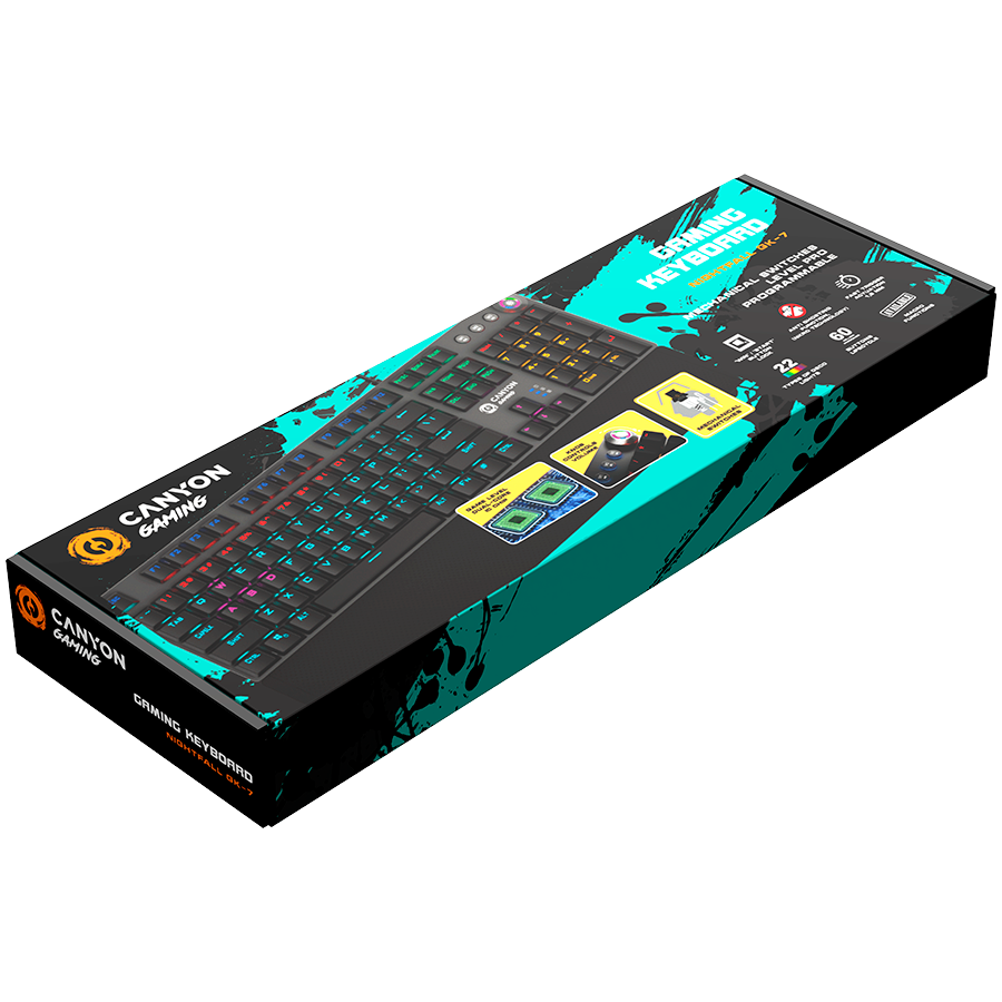 CANYON Nightfall GK-7, Wired Gaming Keyboard,Black 104 mechanical switches,60 million times key life, 22 types of lights,Remo