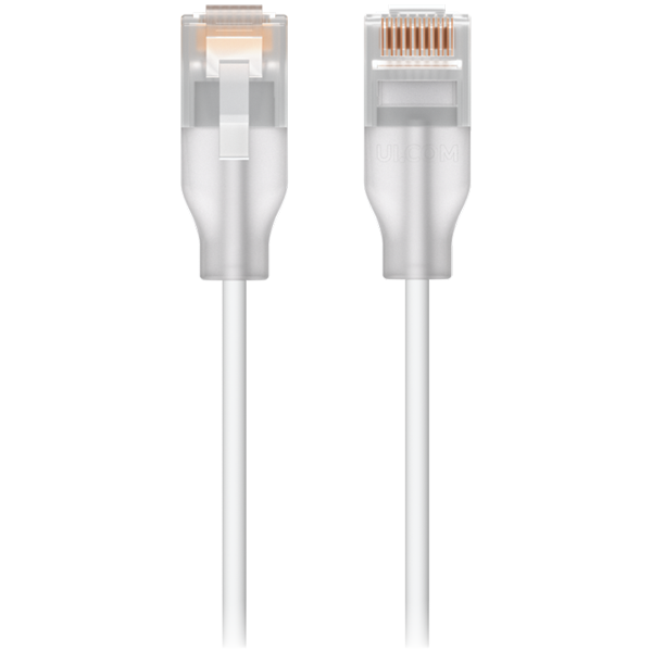Ubiquiti UACC-Cable-Patch-EL-0.15M-W-24 Nano-thin patch cable with 2.5 GbE and PoE++ support designed to show Etherlighting™ 