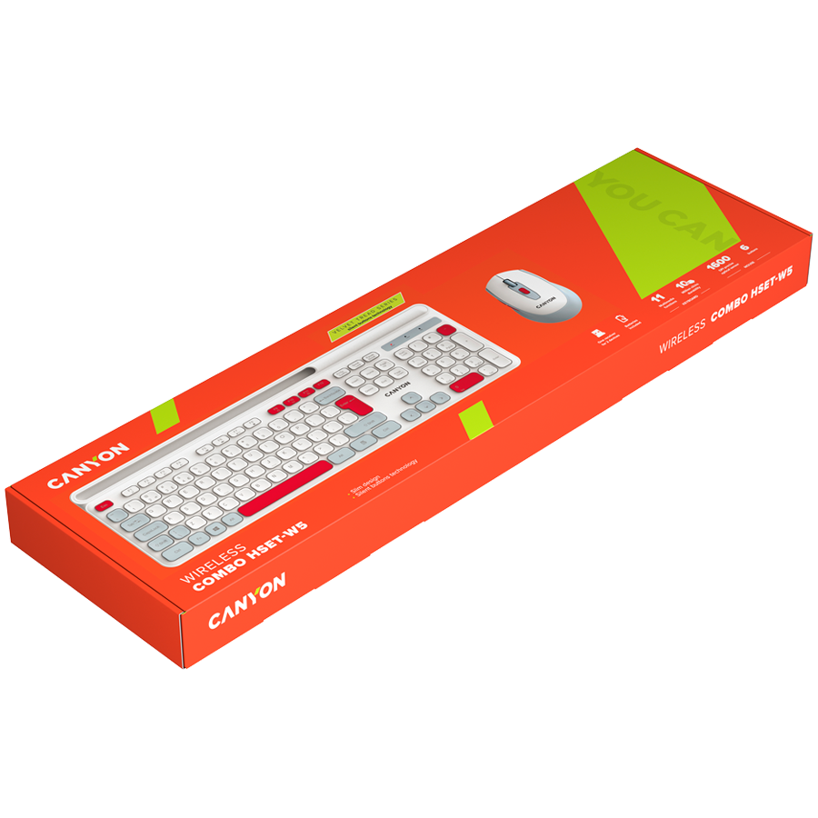 CANYON HSET-W5 EN Keyboard+Mouse AAA+AA Wireless White