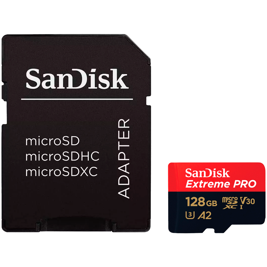 SANDISK Extreme PRO microSDXC 128GB + SD Adapter + 2 years RescuePRO Deluxe up to 200MB/s & 90MB/s Read/Write speeds A2 C10 V