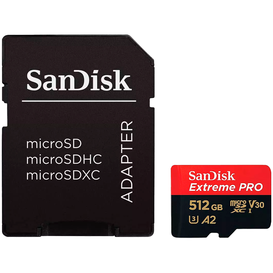 SANDISK Extreme PRO microSDXC 512GB + SD Adapter + 2 years RescuePRO Deluxe up to 200MB/s & 140MB/s Read/Write speeds A2 C10 