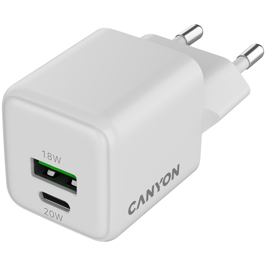 CANYON charger CU20AC GaN 20W 1xPD 1xQC EU White