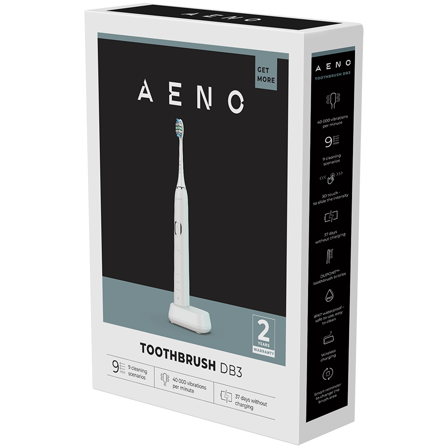 AENO Sonic Electric Toothbrush, DB3: White, 9 scenarios, with 3D touch, wireless charging, 46000rpm, 40 days without charging