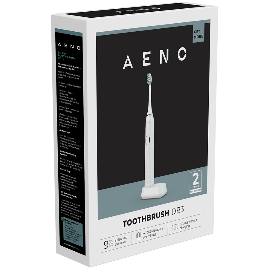 AENO Sonic Electric Toothbrush, DB3: White, 9 scenarios, with 3D touch, wireless charging, 46000rpm, 40 days without charging