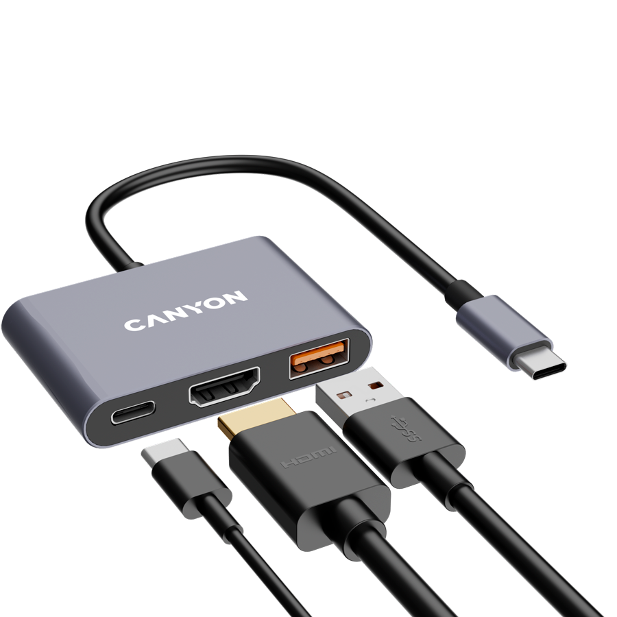 CANYON hub DS-4 3in1 USB-C Grey