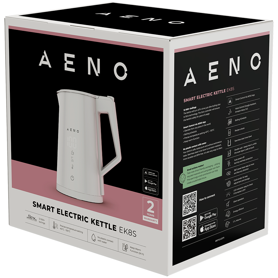 AENO Electric Kettle EK8S Smart: 1850-2200W, 1.7L, Strix, Double-walls, Temperature Control, Keep warm Function, Control via 