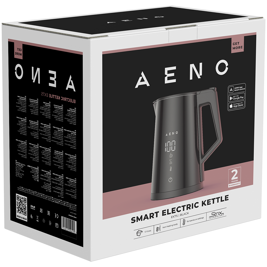 AENO Electric Kettle EK7S Smart: 1850-2200W, 1.7L, Strix, Double-walls, Temperature Control, Keep warm Function, Control via 
