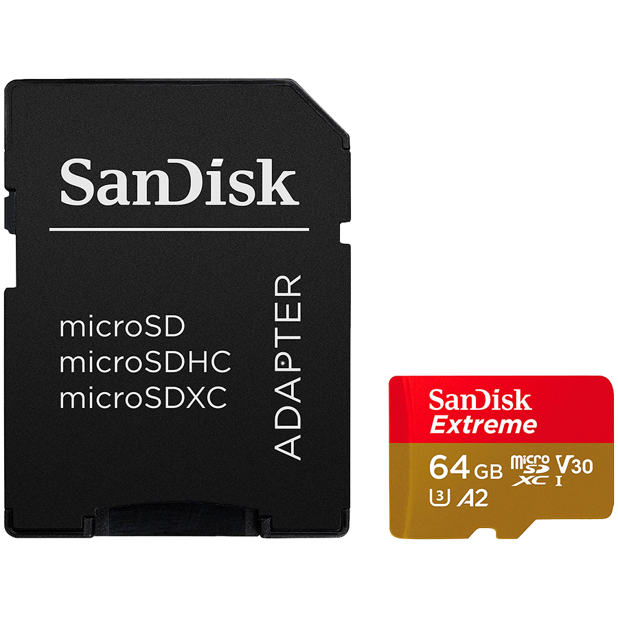 SANDISK Extreme microSDXC 64GB for Action Cams and Drones + SD Adapter + 1 year RescuePRO Deluxe up to 170MB/s & 80MB/s Read/