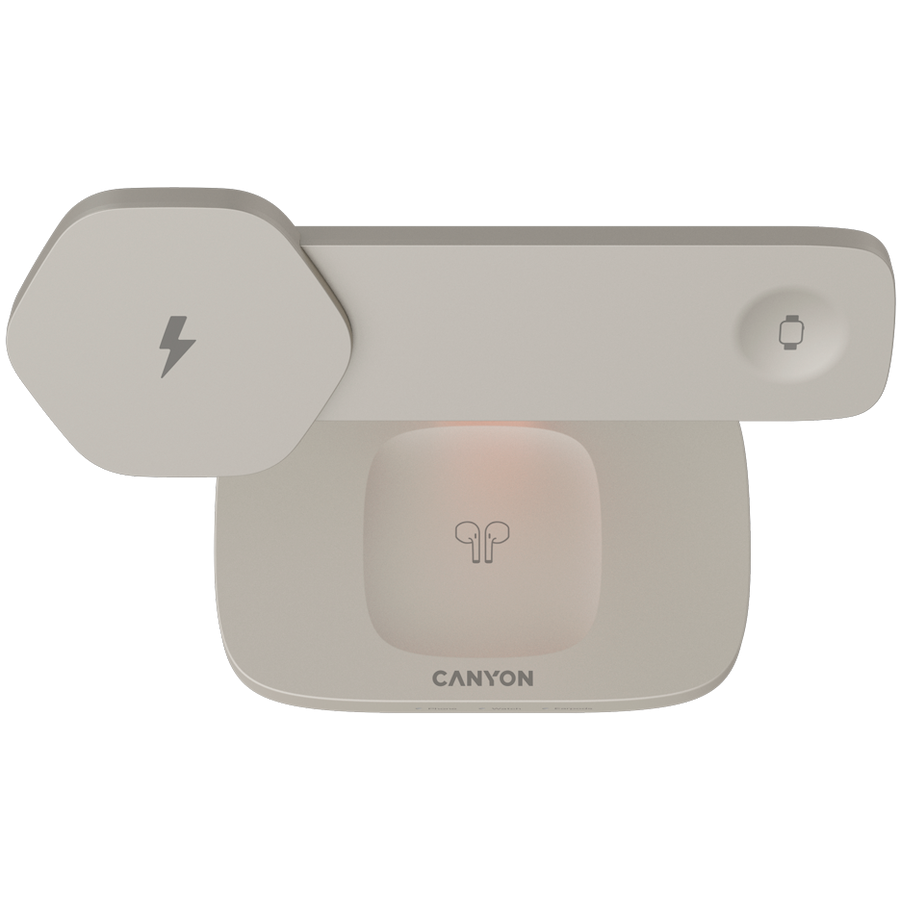 CANYON Wireless Charging Station Hexagon 310 3in1 LightGrey/Orange