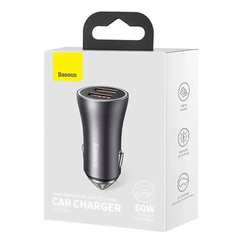 Baseus Golden Contactor Max car charger, 2x USB, 60W (gray) - Product Image 6