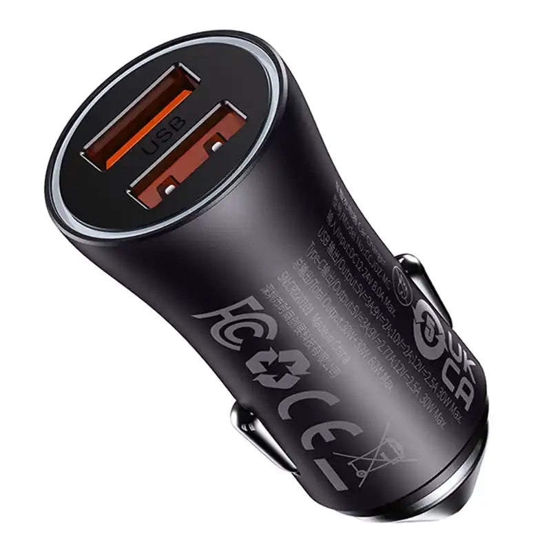 Baseus Golden Contactor Max car charger, 2x USB, 60W (gray) - Product Image 1