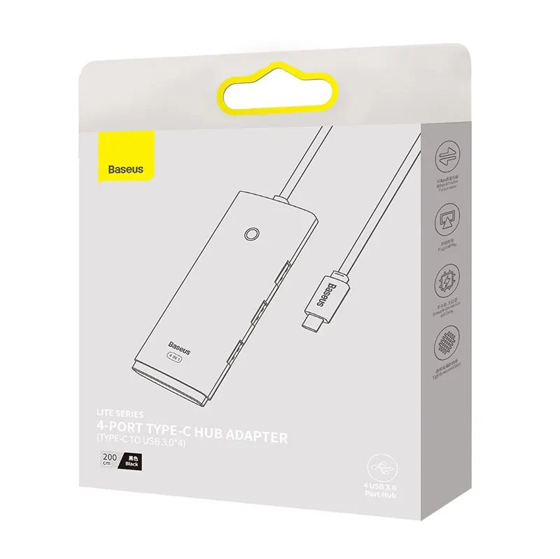 Hub 4in1 Baseus Lite Series USB-C to 4x USB 3.0 + USB-C, 2m (Black) - Product Image 6