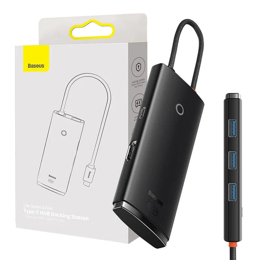 Baseus Lite Series Hub 5w1 USB-C to 3x USB 3.0 + USB-C + HDMI (black) - Product Image 1