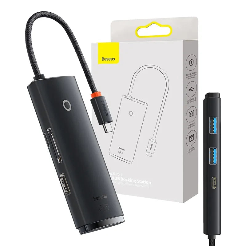 Baseus Lite Series Hub 6w1 USB-C to 2x USB 3.0 + USB-C + HDMI + SD/TF (black) - Product Image 7