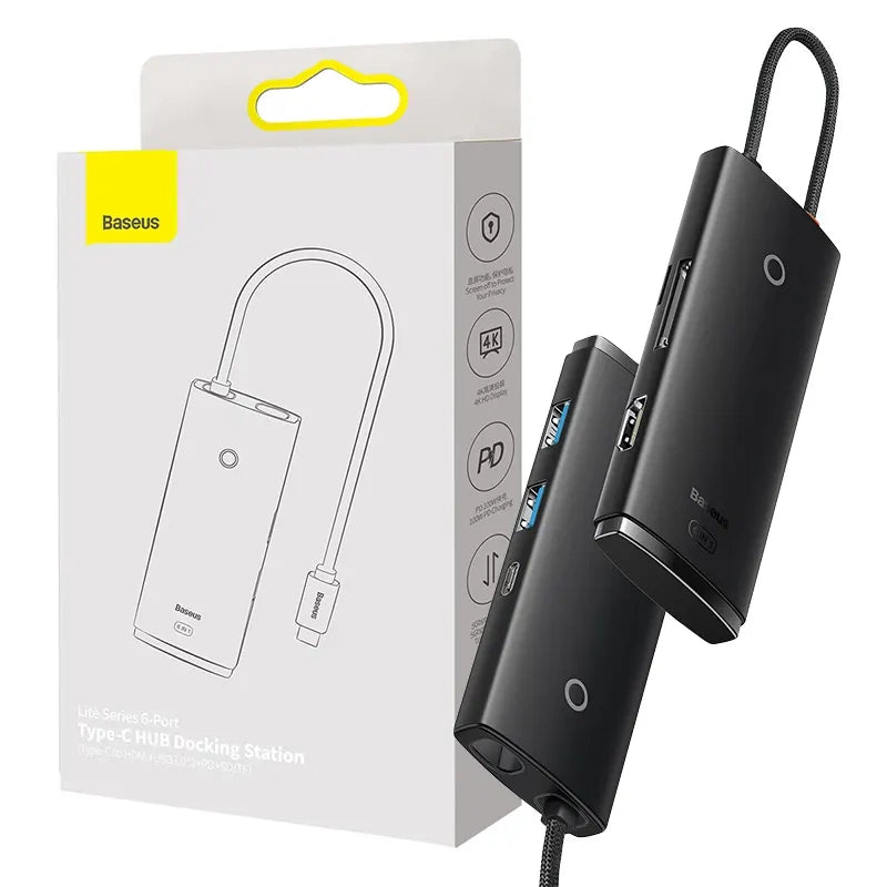 Hub 6w1 Baseus Lite Series USB-C to 2x USB 3.0 + USB-C PD + HDMI + SD/TF (black) - Product Image 7