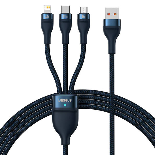 3in1 USB cable Baseus Flash Series, USB-C + micro USB + Lightning, 100W, 1.2m (blue) - Product Image 2