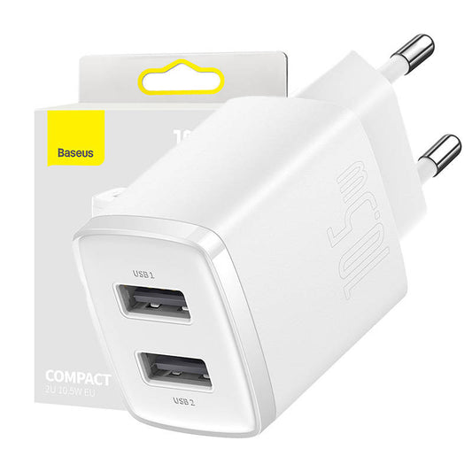 Baseus Compact Quick Charger, 2x USB, 10.5W (white) - Product Image 1