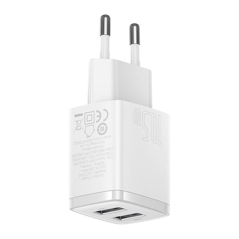Baseus Compact Quick Charger, 2x USB, 10.5W (white) - Product Image 4