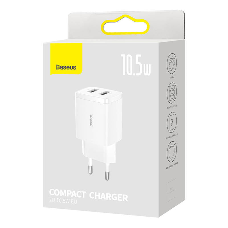 Baseus Compact Quick Charger, 2x USB, 10.5W (white) - Product Image 5