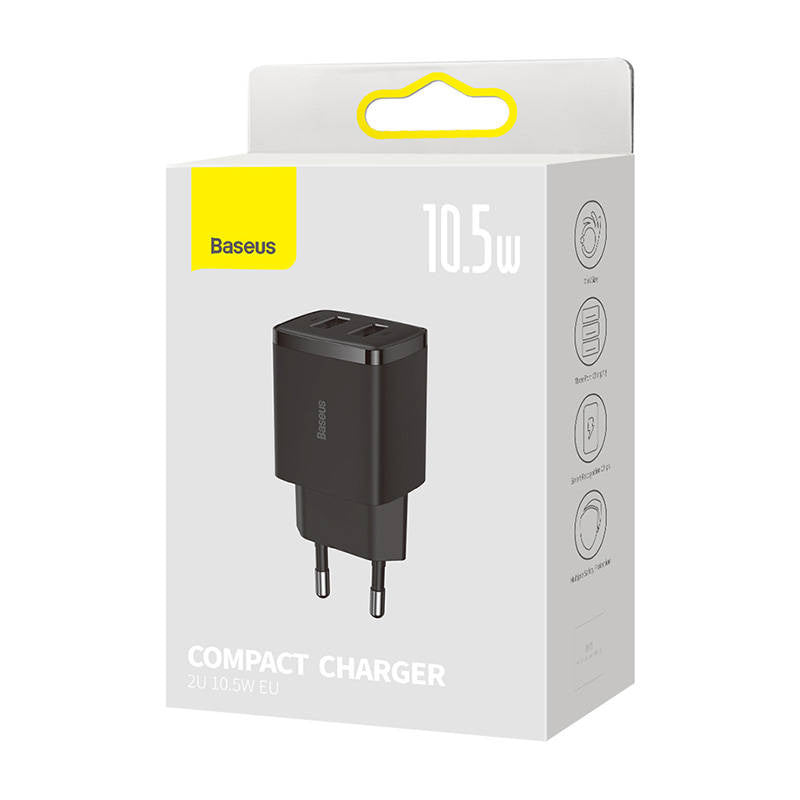 Baseus Compact Quick Charger, 2x USB, 10.5W (black) - Product Image 6
